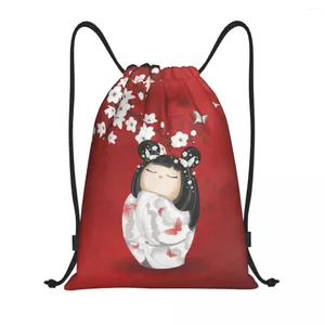 Opbergtassen Kawaii Kokeshi Doll Cherry Blossoms Drawing String String Sport Gym Bag voor mannen Vrouwen Japanse Geisha Girl Art Shopping Sackpack