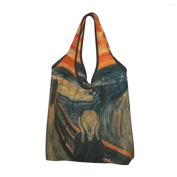Bolsas de almacenamiento Kawaii Impresión The Scream de Edvard Munch Tote Bolsa de compras Portátil Shopper Hombro Famoso Bolso de pintura al óleo