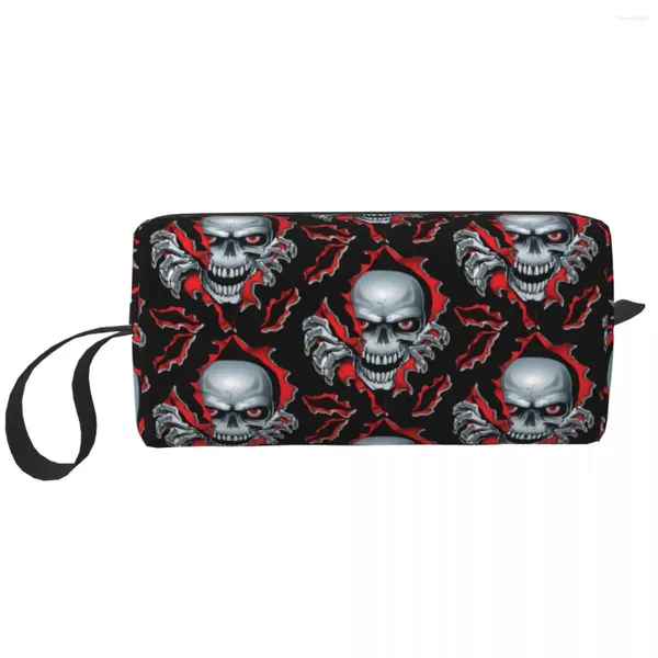 Bolsas de almacenamiento Kawaii Rip Skull Bolsa de aseo de viaje para mujeres Esqueleto gótico Maquillaje Organizador cosmético Kit Dopp de belleza