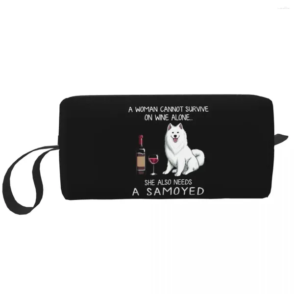 Sacs de rangement Kawaii Samoyed et vin drôle de voyage drôle de voyage Bag de toilette Femme Doggy Puppy Pet Cosmetic Makeup Beauty Dopp Kit