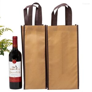 Opbergtassen kaki niet-geweven stofhandgreep rode wijnflesverpakking dikke champagne enkele dubbele draagbare tas