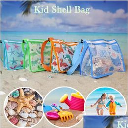 Bolsas de almacenamiento Kids Beach Shell Bag Hollow Mesh Travel Toys Collector con cremallera para Chilldren Drop Delivery Home Garden Housekee Org Dhwfr