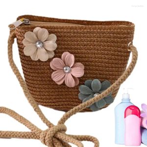 Sacs de rangement Sac de paille pour enfants fleur d'été plage tissu tote carton de style bourse épaule pour filles femmes femmes