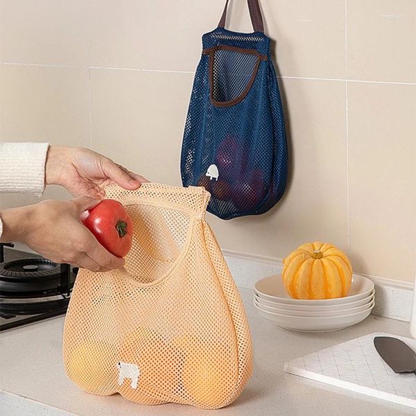 Bolsas de almacenamiento Cocina Grande Multifunción Transpirable Plegable Hueco Jengibre Ajo Organizador de frutas Accesorios Bolsa de compras ecológica