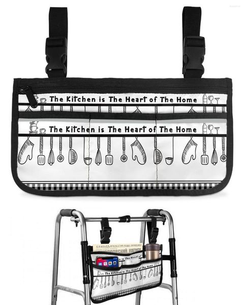 Sacs de rangement Ustensiles de cuisine Sac à carreaux pour fauteuil roulant avec poches Accoudoir latéral Scooter électrique Pochette pour cadre de marche