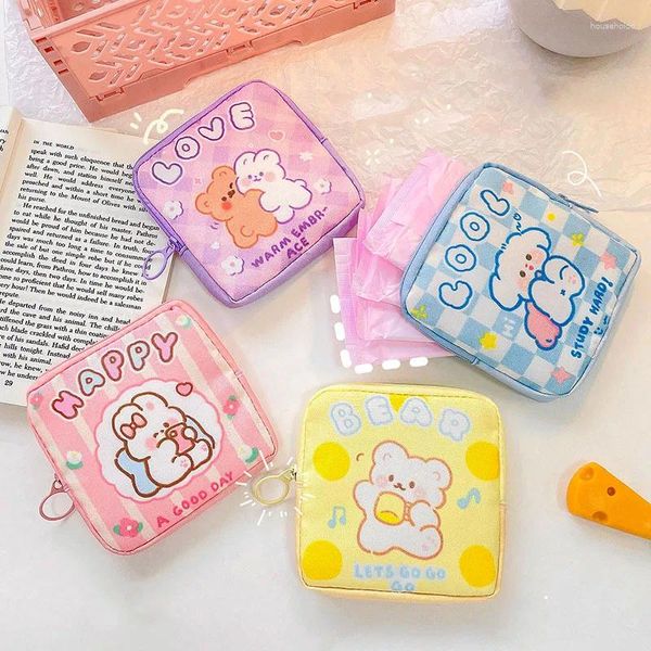 Bolsas de almacenamiento Coreano Lindo Oso Mujeres Servilleta Sanitaria Niñas Dibujos animados Tampón Bolsa Organizador Mini Cosmético