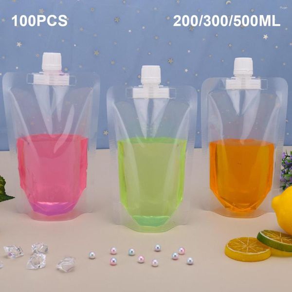 Bolsas de almacenamiento L 100 PCS Bolsas de bebidas Bolsa de pie transparente Bolsa de jugo Sellado Leche con boquilla Embalaje transparente