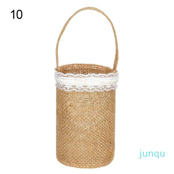 Sacs de rangement dentelle lin poignée Vintage rétro fleur fille panier bonbons cadeau sac mariage cérémonie toile de jute 087