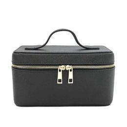 Bolsas de almacenamiento Ladies Saffiano Split Leather Travel Toiletry Case Bag Portable Hanging Makeup Organizer Box Dopp Kit Bolsa de cosméticos para mujeres Y2302