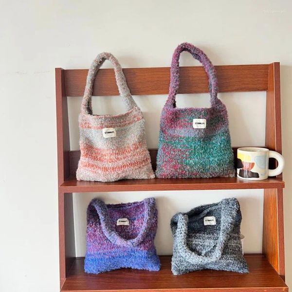 Sacs de rangement Grande capacité Coloré Crochet Femmes Épaule Polyvalent À La Main Tricoté Mignon Sac Fourre-Tout En Laine Tissé Dame Sacs À Main