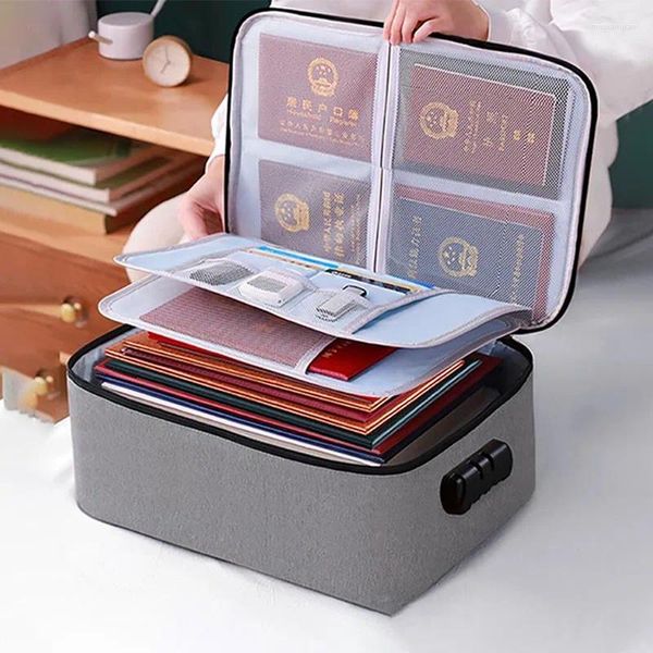 Sacs de rangement Boîte de documents de grande capacité Carte de sac de voyage Organisateur d'identification de passeport avec verrouillage de sécurité