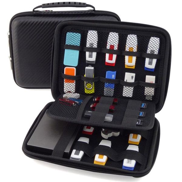 Sacs de rangement Gadgets électroniques de grande capacité Accessoires Sac de voyage pour HDD U Disque Carte SD USB Câble de données Boîtier EVA étanche