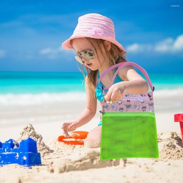 Bolsas de almacenamiento, bolsa de playa portátil de gran capacidad, malla plegable para nadar para niños, cestas de juguete, juguetes de baño para niños al aire libre