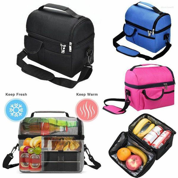 Bolsas de almacenamiento Bolsa de almuerzo portátil con aislamiento grande para hombres, mujeres, niños, comida de picnic térmica, caja impermeable, negro, 8L