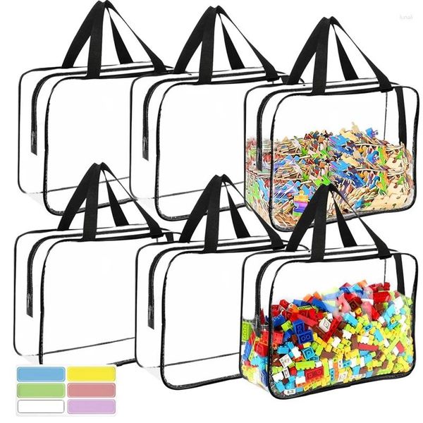 Bolsas de almacenamiento Juguete grande con etiquetas Reutilizable Juego de mesa de PVC transparente Viaje Organizador impermeable Cremallera Durable