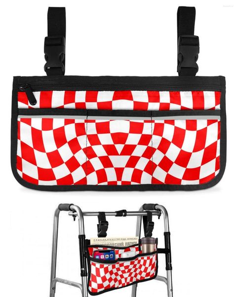 Sacs de rangement treillis déformation rouge blanc bloc de couleur sac pour fauteuil roulant accoudoir côté Scooter électrique pochette pour cadre de marche