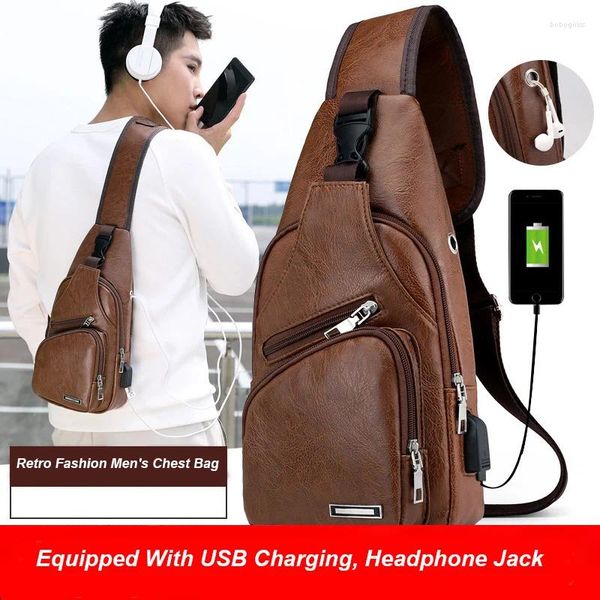 Sacs de rangement sac à élingue en cuir coffre à la poitrine décontractée épaule à bandoulière de voyage de voyage de randonnée avec un port de charge USB Organisation