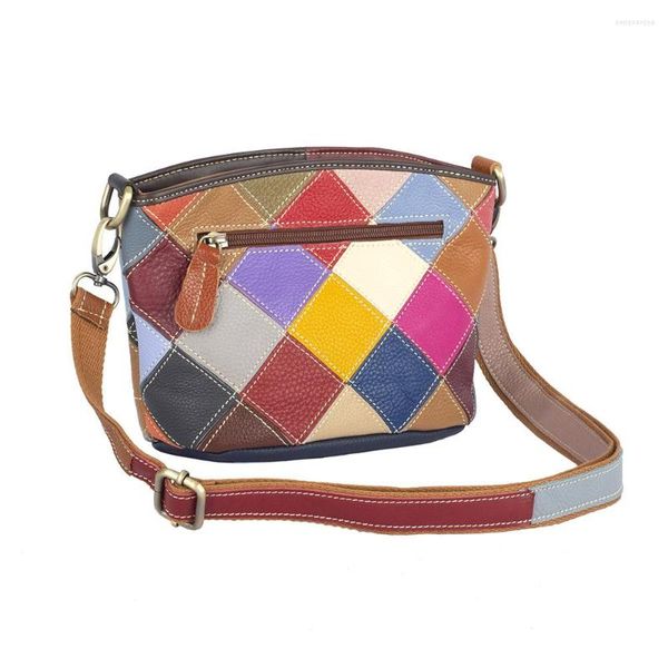 Bolsas de almacenamiento Capa superior de cuero CCowhide Color a cuadros Contraste Un hombro Cross Body Bolso de mujer