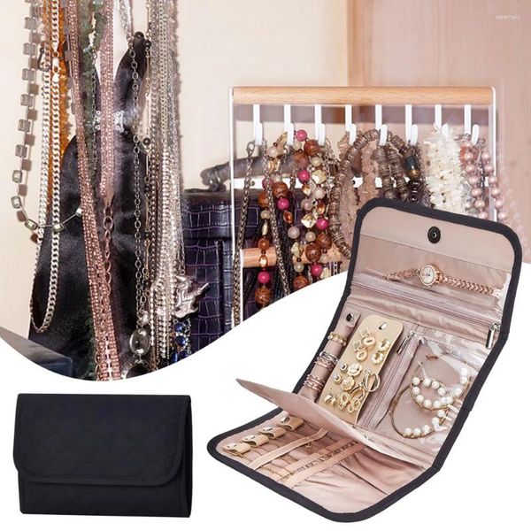 Bolsas de almacenamiento Terciopelos de cuero Bolsa de rollo de joyería Estuche organizador resistente al desgaste Pendientes Anillos Collares de diamantes Broches