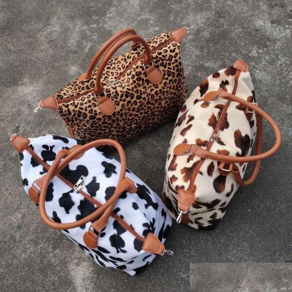 Sacs de rangement imprimé vache léopard sacs à main grande capacité week-end femme voyage femmes sport yoga fourre-tout maternité Vtky2157 Drop Delivery Dhnsc