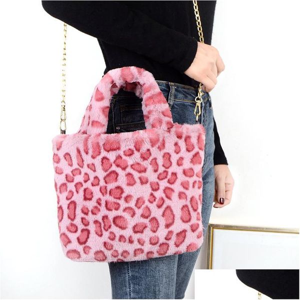 Bolsas de almacenamiento Bolso de señora con estampado de leopardo Imitación de piel de conejo Bolso cruzado Portátil de gran capacidad 10 colores Entrega de gota H Dhgarden Dhqob