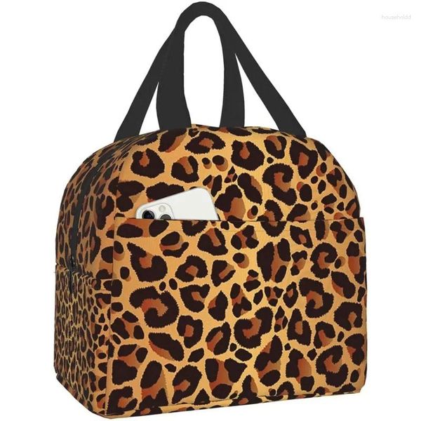 Bolsas de almacenamiento Leopardo Impreso Mujeres Hombres Niños Caja de almuerzo Aislada Soft Mini Cooler Bolsa de asas térmica para la oficina Trabajo Playa