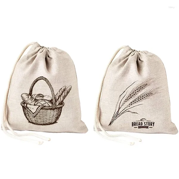 Sacs de rangement Pain en lin -2 Pack Art Design Naturel Non blanchi Réutilisable Alimentaire Sûr pour l'artisan fait maison Installation facile