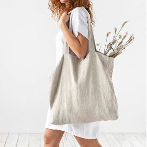 Sacs de rangement Lin Pure Épaule Grande capacité Sac à main Portable Sac à provisions Supermarché Pochette en tissu environnemental Femmes