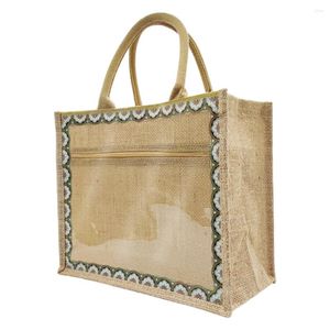 Sacs de rangement fourre-tout en lin sac en toile robuste avec poignée utilitaire quotidien imperméable pour l'épicerie/école/voyage/étude/gym