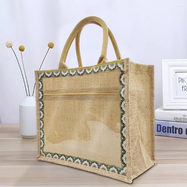 Sacs de rangement en lin shopping avec poignée étanche du sac d'utilité quotidienne remplaçable toile décorative pour l'activité cadeau bricolage