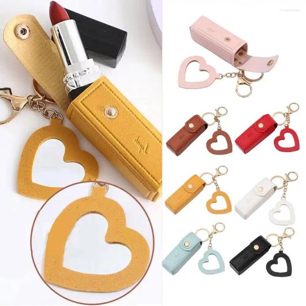 Bolsas de almacenamiento Titular de brillo de labios Llavero Corazón Colgante Bolsa de lápiz labial con clip de langosta Mini contenedor Organizador para monedero Faux