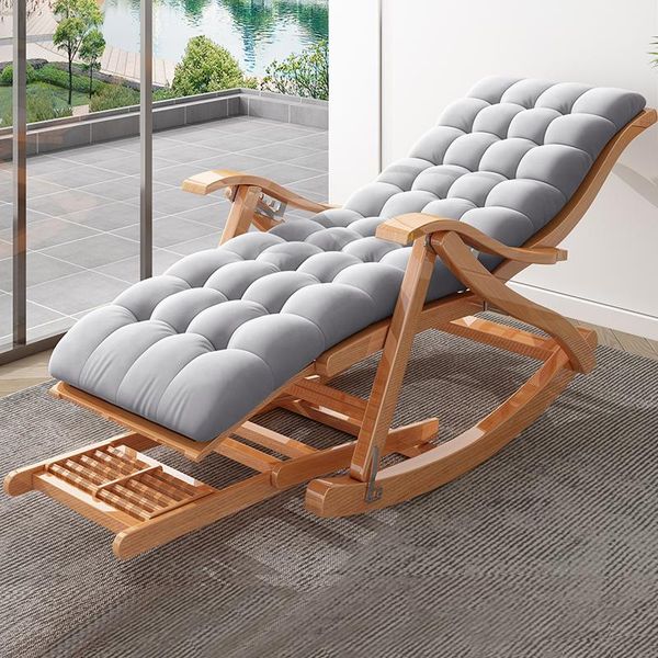 Sacs de rangement Salon Fauteuil à bascule pliant Relax Sun Lounger Sieste Portable Adulte Bambou Fauteuil inclinable Ergonomique Balcon Lazy Furnitur