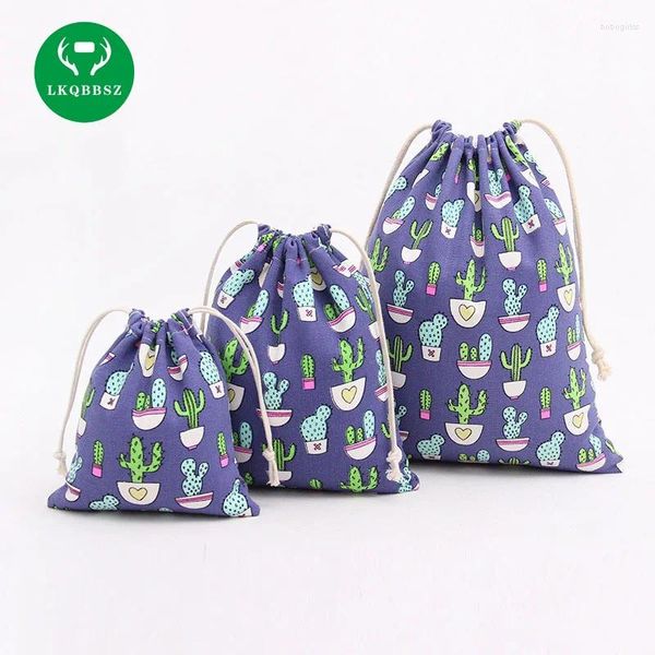 Sacs de rangement lkqbbsz 3pcs / sac en tissu set coton lin carton de coton cactus imprime