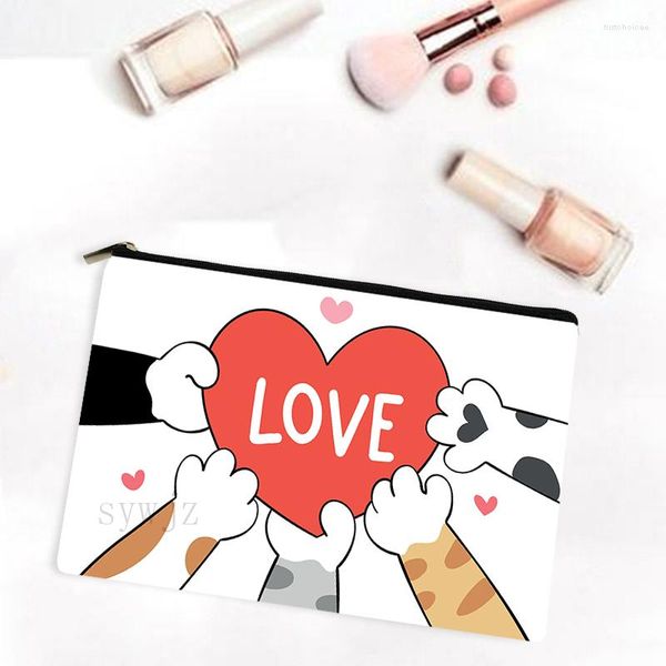 Bolsas de almacenamiento Love Kitten Sra. Maquillaje Bolsa de lona Tocador para el hogar Caja Cosméticos de belleza Lavado de viaje Estuche de lápices para estudiantes