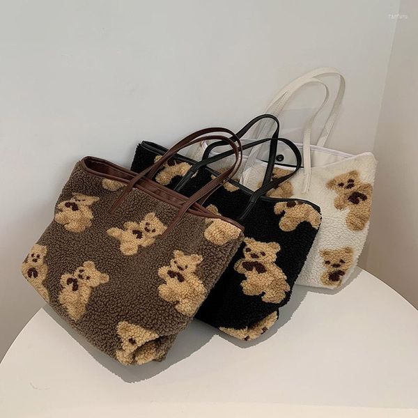 Bolsas de almacenamiento Oso encantador Bolso de un solo hombro Damas Compras portátiles Otoño Invierno Gran capacidad Viaje Tote Regalos Bolso de mujer