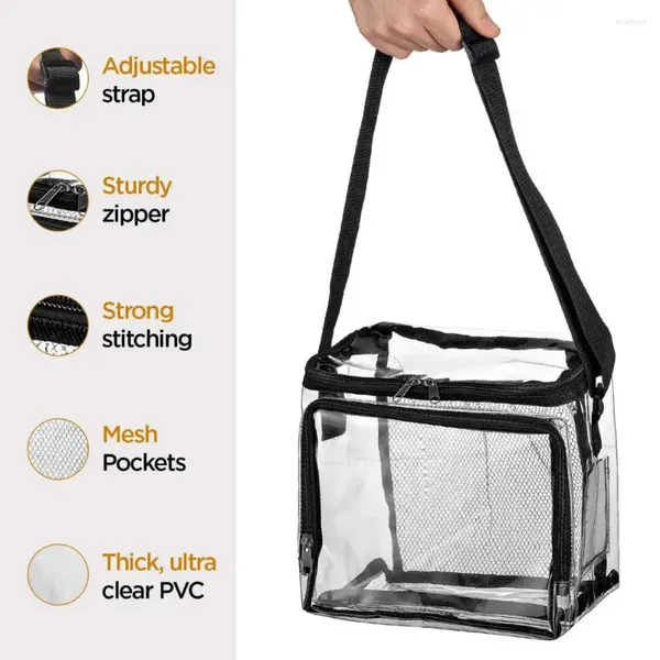 Bolsas de almacenamiento Bolsa de almuerzo impermeable portátil con bolsillos de malla Capacidad de correa ajustable para el diseño transparente de picnic de la escuela
