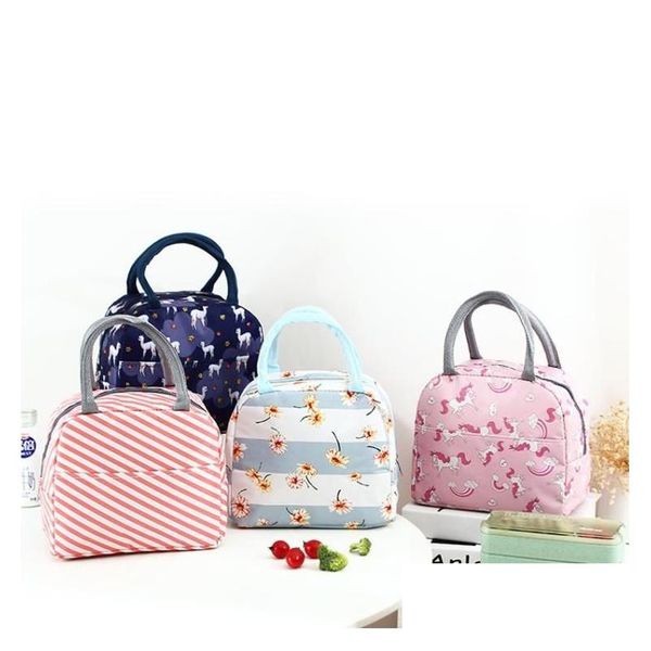 sacs de rangement déjeuner oxford thermique boîte à lunch fourre-tout sac isotherme pochette bento lunchcontainer sacs de stockage de nourriture scolaire flamingo drop dhqi8