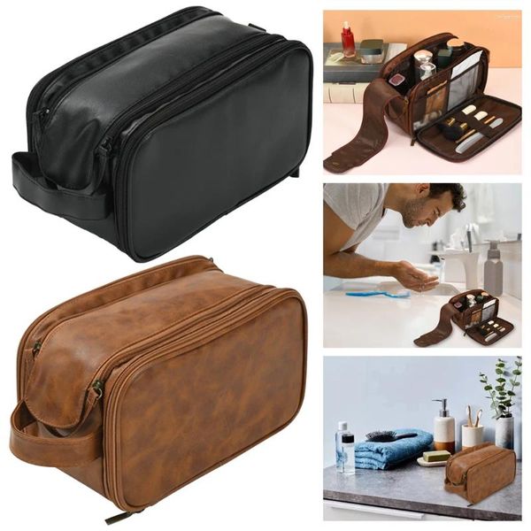 Bolsas de almacenamiento Hombres Maquillaje Bolsa de cosméticos Saparación seca-húmeda Ducha impermeable Gran capacidad Lavado vintage para viajes de negocios