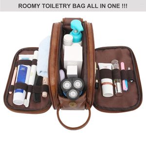 Sacs de rangement hommes voyage trousse de toilette rasage Dopp Kit extérieur étanche salle de bain toilette organisateur PU cuir cosmétique