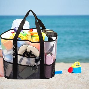Sacs de rangement maille sac de plage fourre-tout Gym sable jouet grandes serviettes cosmétique pour vacances piscine Sports de plein air