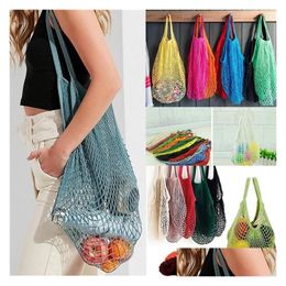 Sacs De Stockage Mesh Net Boutique Fruits Légumes Portable Pliable Coton Chaîne Réutilisable Fourre-Tout Tissé Pour La Cuisine Divers Drop Delivery H Dhzsv