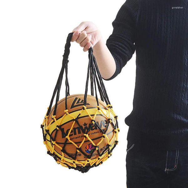 Bolsas de almacenamiento Bolsa de bolsillo de malla Nylon Baloncesto Portátil Llevar Fútbol Auto Entrenador Kick Net Fútbol Voleibol Bola con cordón