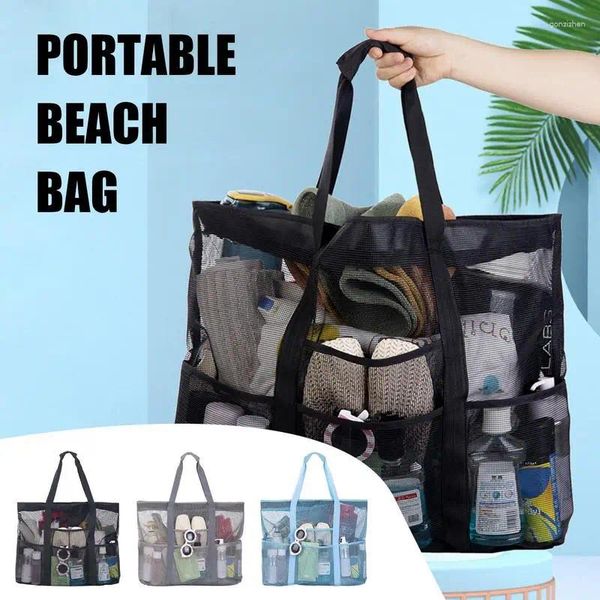 Sacs de rangement sac de douche en mesh 8 poches à séchage rapide portable grande capacité de plage salle de bain de salle de bain cosmétique gadget domestique