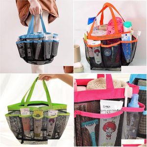 Bolsas de almacenamiento Malla Ducha Caddy Bolsa de asas de secado rápido Oxford Colgando Artículos de tocador y organizador de baño con 8 compartimentos Lx2837 Drop Deliver Dhyfy