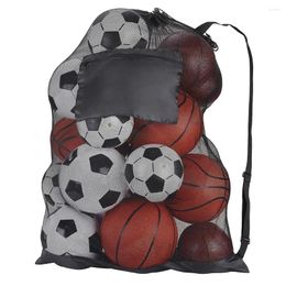 Sacs de rangement Sac de ballon de football en maille Sac de basket-ball à cordon extra large avec poche à fermeture éclair Sac de filet de football de volley-ball Gym