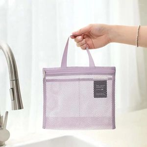 Sacs de rangement Sac de toilette en maille avec poignée portable Fermeture à glissière Séchage rapide Heavy Duty Grande capacité Douche Voyage Organisateur de maquillage