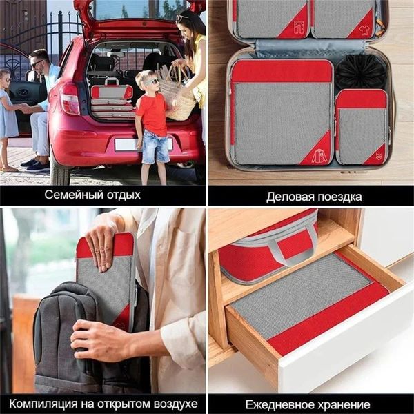 Sacs de rangement Ensemble de voyage en mesh sac portable compressible rouge six pièces