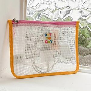 Sacs de rangement Mesh Zipper Bag Contrastant Nylon Coréen Multifonctionnel Pour Voyage Minimaliste Divers