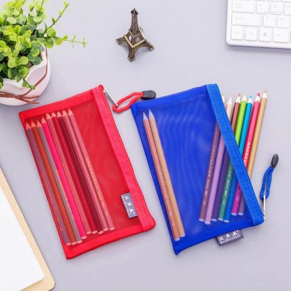 Sacs de rangement Mesh Zipper Pencill Couleur Couleur solide Sac en nylon Purse Purse Portable Travel Tobetry Makeup Pouchezer Organisateur