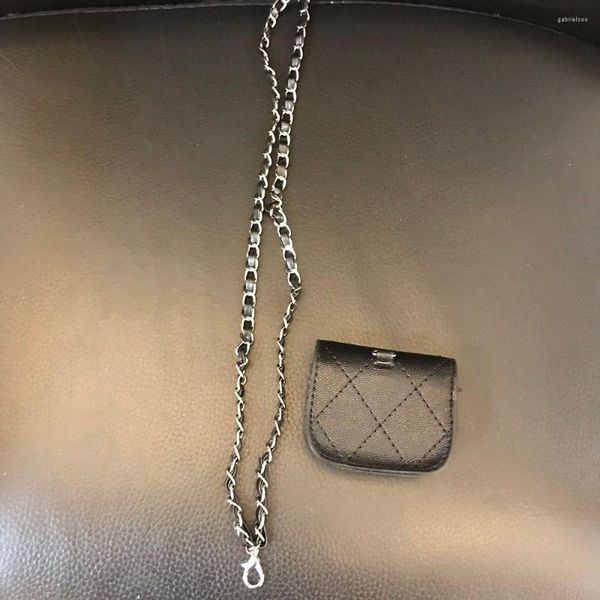 Sacs de rangement Mini étui petite taille PU matelassé diamant Style Vintage sac d'écouteur noir mignon chaîne cosmétique avec boîte